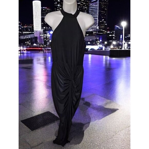 AX Paris Black Halter Maxi Dress, Size 12 - Ruched Draped Evening Gown - Picture 1 of 13
